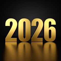 Elegant &ldquo;2 0 2 6&rdquo; typography crafted in luxury gold foil style with soft reflections and subtle shadows. Dark black or deep navy background enhances the premium look. 
