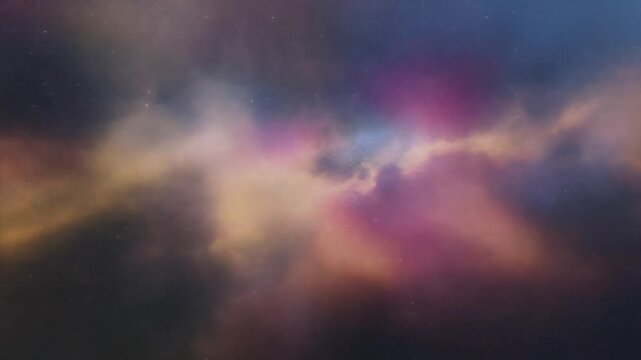 Artistic swirling gaseous clouds with vibrant colors forming a luminous nebula in deep space with rich abstract cosmic motion