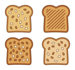 Slices of cartoon bread with different textures and toppings a white toast food