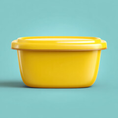 Yellow Plastic Food Container Mockup on Blue Background
