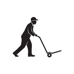 Delivery Worker Man Pushing Hand Truck Logistics Transportation Service Mover Freight Distribution Courier Porter
