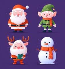 christmas friends santa reindeer snowman and elf