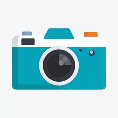 Retro-inspired teal and orange camera icon with a classic lens, perfect for photography and creative portfolios