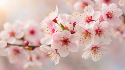 Obraz premium Garden flowers symbolic watercolor. Close up view of pink and white spring blossoms, showcasing delicate petals and vibrant colors