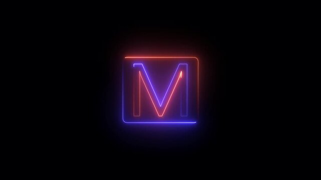 Gmail neon glowing icon. Abstract neon shine mailbox icon animation with black background