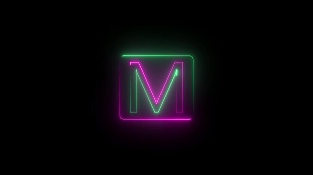 Gmail neon glowing icon. Abstract neon shine mailbox icon animation with black background