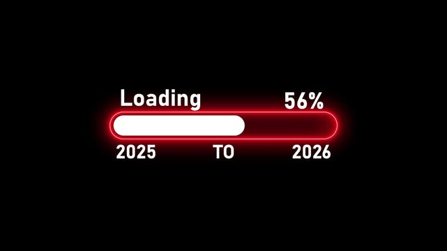 Neon red loading bar showing 33 percent progress from 2025 to 2026 on black background progress bar percentage