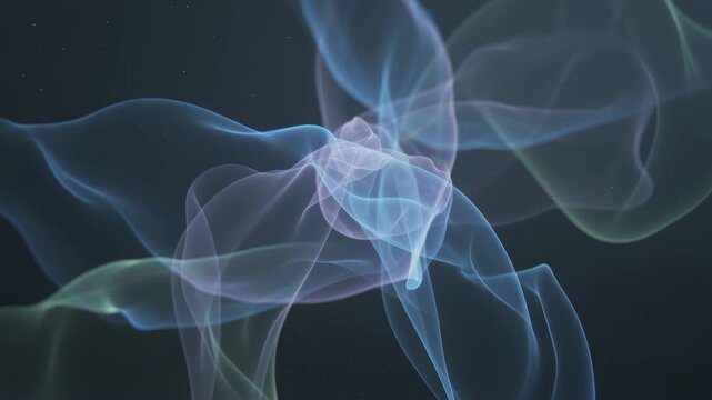 Abstract flowing fluid simulation with purple and blue energy shapes, digital silk movement for technology or artistic background motion graphics