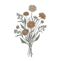 Dried botanical bouquet of brown flowers and stems.