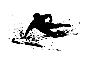 Baseball Runner Sliding to Base Ink Brush Silhouette. Action Sport Vector