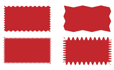 Rectangle shape with wavy edges. Rectangular template of text box, tag or sticker with scalloped borders isolated on white background. Vector graphic illustration. 