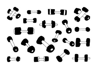 ダンベルの手描きイラストセット
