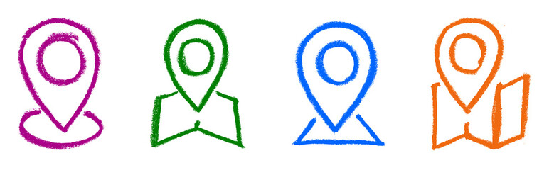 Map Location Icons Crayon Chalk Drawing Doodle PNG Transparent Set
