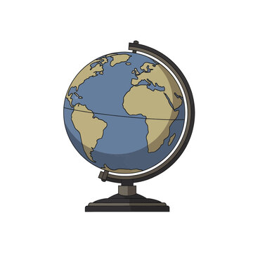 World Globe on Stand Isolated With Geographical Detail.