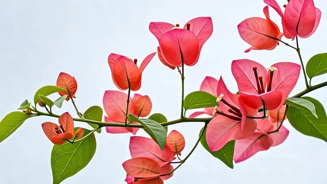 Pink flowers with green leaves against sky