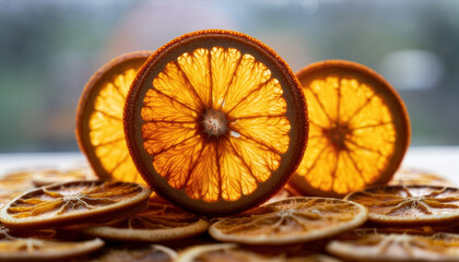 Macro Backlight of Dried Orange Slice Revealing Segment Structure and Translucent Pulp