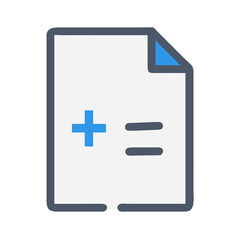 Obraz premium Calculation document icon with plus and equals signs on a blank document