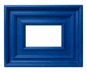 Vintage blue wooden picture frame isolated on transparent background