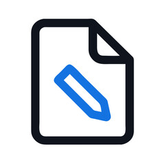 Edit document vector icon with bent corner, blue on black background