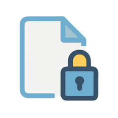 Secured document icon: Isolated file with padlock for confidentiality, protection, privacy