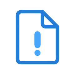 Warning document icon in blue on a black background conveys caution