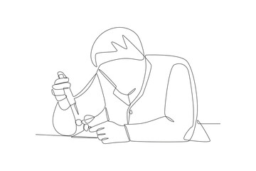 Scientists are researching biotech. Biotech concept one-line drawing