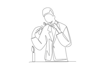 Scientists are researching biotech. Biotech concept one-line drawing