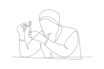 Scientists are researching biotech. Biotech concept one-line drawing