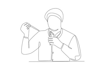 Scientists are researching biotech. Biotech concept one-line drawing