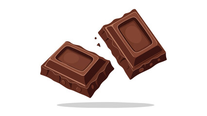 Obraz premium Delicious dark brown confectionary pieces floating apart with tiny fragments on a pristine white background inviting sweet indulgence in every