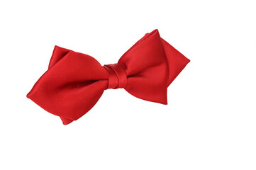 Classic, luxurious red bow tie isolated on a white background.