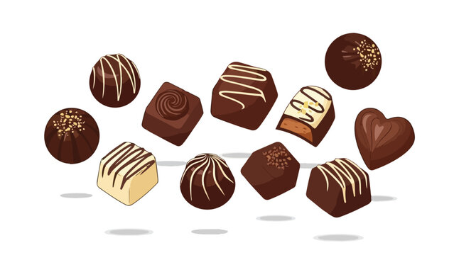 An inviting array of artisan chocolate bonbons showcasing diverse shapes and elegant decorations, perfect for confectionery desires