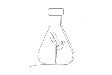 Biotech research in beakers. Biotech concept one-line drawing