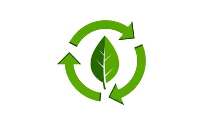 Green recycling arrows rotating around a fresh leaf symbolize environmental protection and sustainable efforts for a cleaner planet