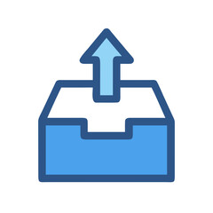 Obraz premium Stylized blue upload icon depicting a box with an upward-pointing arrow