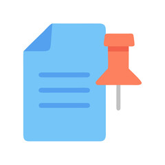 Flat Design Illustration of a Blue Note with a Salmon-Colored Pushpin