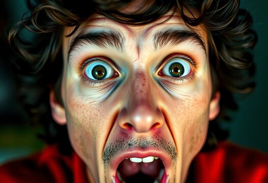 A wide-eyed visage showing sudden, intense astonishment, capturing a raw moment of pure disbelief and surprise,  expression,  discovery