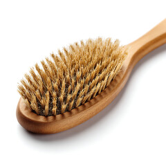 Eco friendly wooden hairbrush with natural bristles on a white background