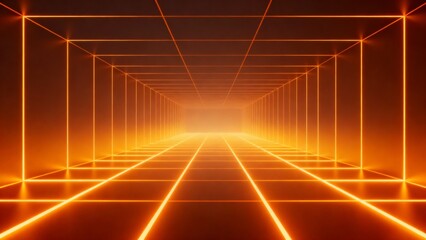 Futuristic glowing orange tunnel with neon perspective grid