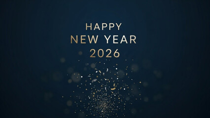 Happy New Year 2026 text with golden glitter festive celebration background for winter holidays
