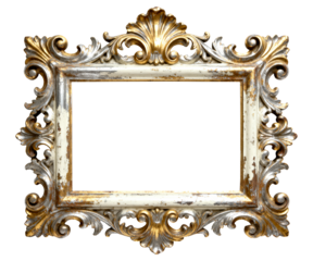 Antique Ornate Rococo Gold Picture Frame on Transparent Background