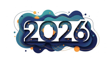 2026 year text with abstract wavy shapes modern graphic design for new year celebration isolated on 