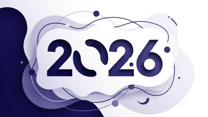 Year 2026 text with abstract fluid shapes modern graphic design for new year celebration and future 