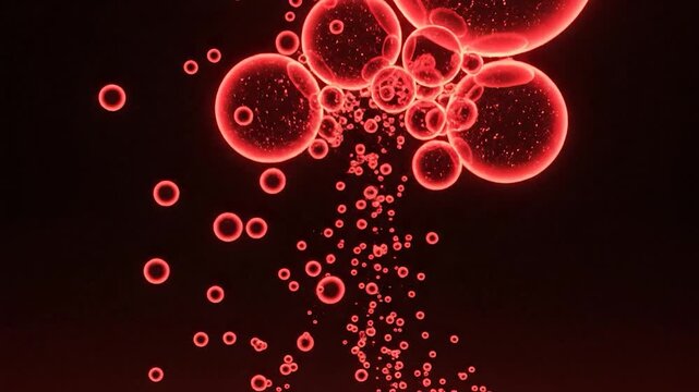 Abstract Red Bubbles Rising on Black Background - Science and Technology.