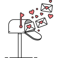 Valentine s Day Mailbox Overflowing with Love Letters and Hearts, Whimsical Illustration for Romantic Correspondence