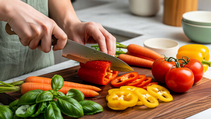 woman cutting vegetables