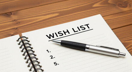 Hand holding a pen writing on a wish list notebook with numbered lines