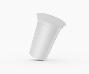 Blank white single serving yogurt cup mockup for packaging design presentation. 3d illustration