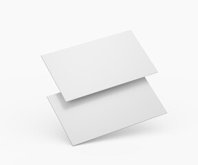 Two blank floating business cards mockup on white background for branding. 3d illustration
