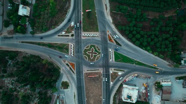 Aerial view of an accelerated intersection traffic